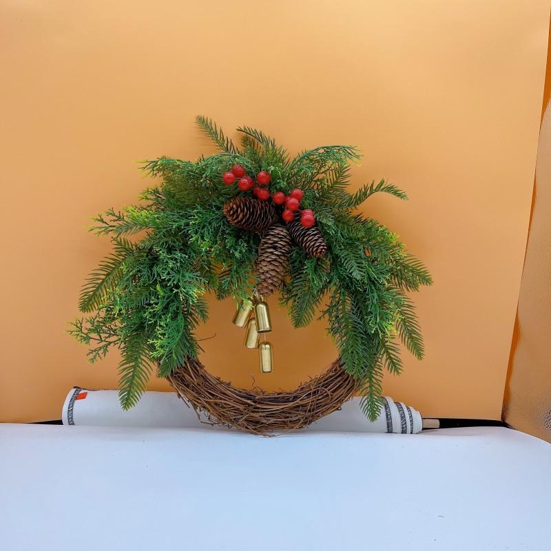 Pine Cone Bell Vine Wreath, Christmas Door Hanging with Country Style, Holiday Decor for Home Fireplace Wall Decor