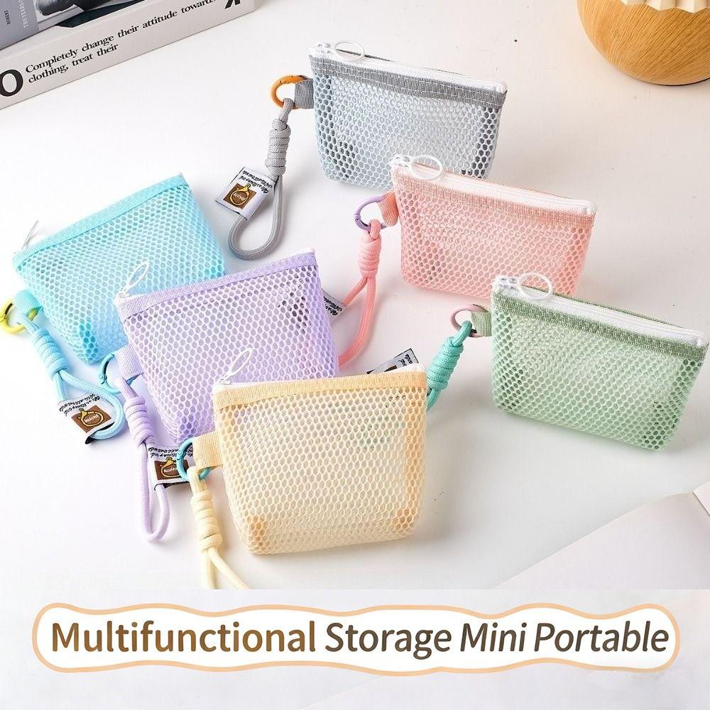 New Dopamine Color Mesh Storage Bag Toiletry Candy Color Coin Purse Handheld Zipper Closure Travel Storage Pouch Travel Storage