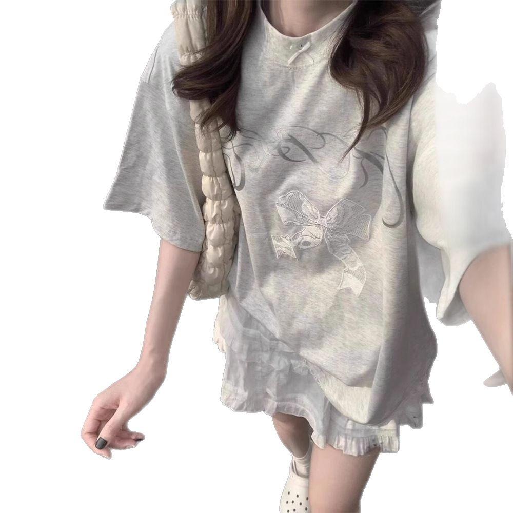 Ensemble de sport pour fille coréenne, ensemble d'été ample à manches courtes avec nœud, jupe gâteau, ensemble décontracté deux pièces anti-âge