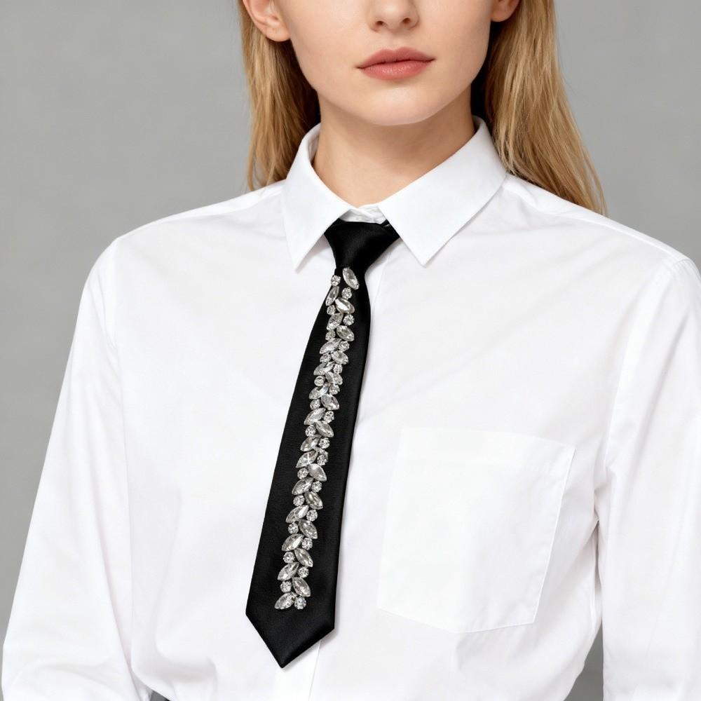 Locomotive Style Crystal Long Necktie Choker Pre-tied Tie Rhinestone Tie  JK Uniform Decoration