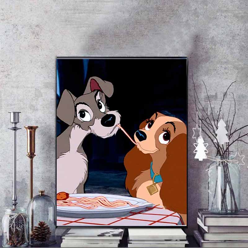 Disney Diamond Painting The Pasta Kiss Scene From Lady and The Tramp Cute DIY Rhinestone Mosaic Cross Stitch Kit  Embroidery Gift for Home Decor