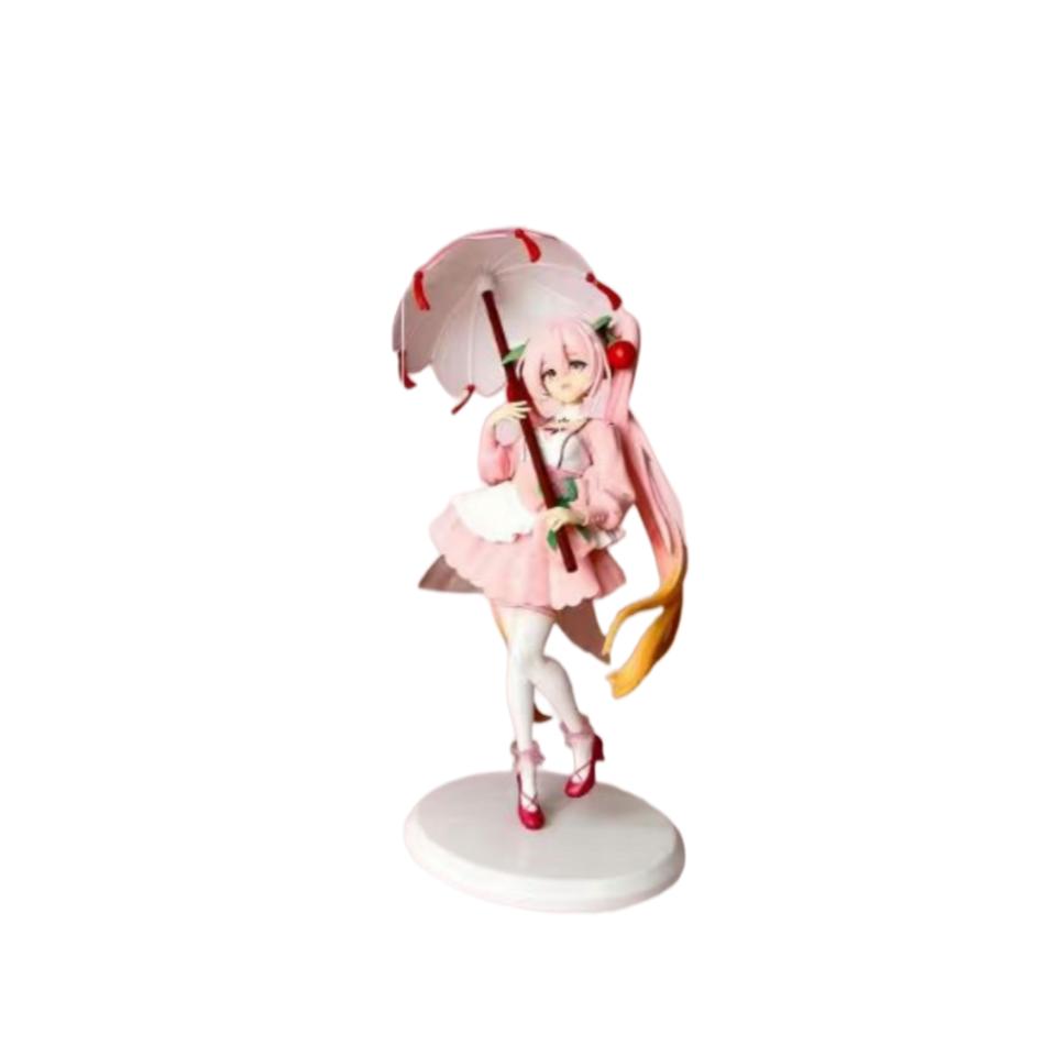 Anime Sakura Umbrella Hatsune Miku Sakura Cherry Colored Dress Figure Miku Model PVC Statue Decor Collectible Toy Ornament GiftS