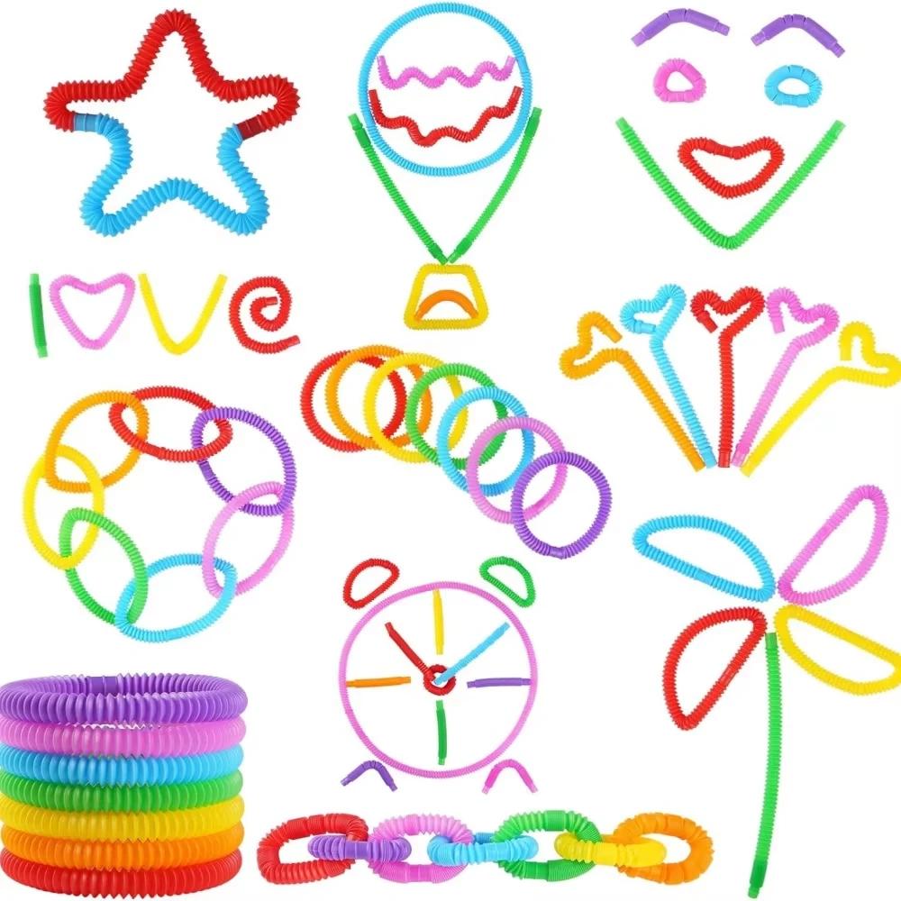 Non-Toxic 20Pcs Colorful Telescopic Tube Stretching Tube Corrugated Children Adult Stress Relief Toy Educational Folding Toys