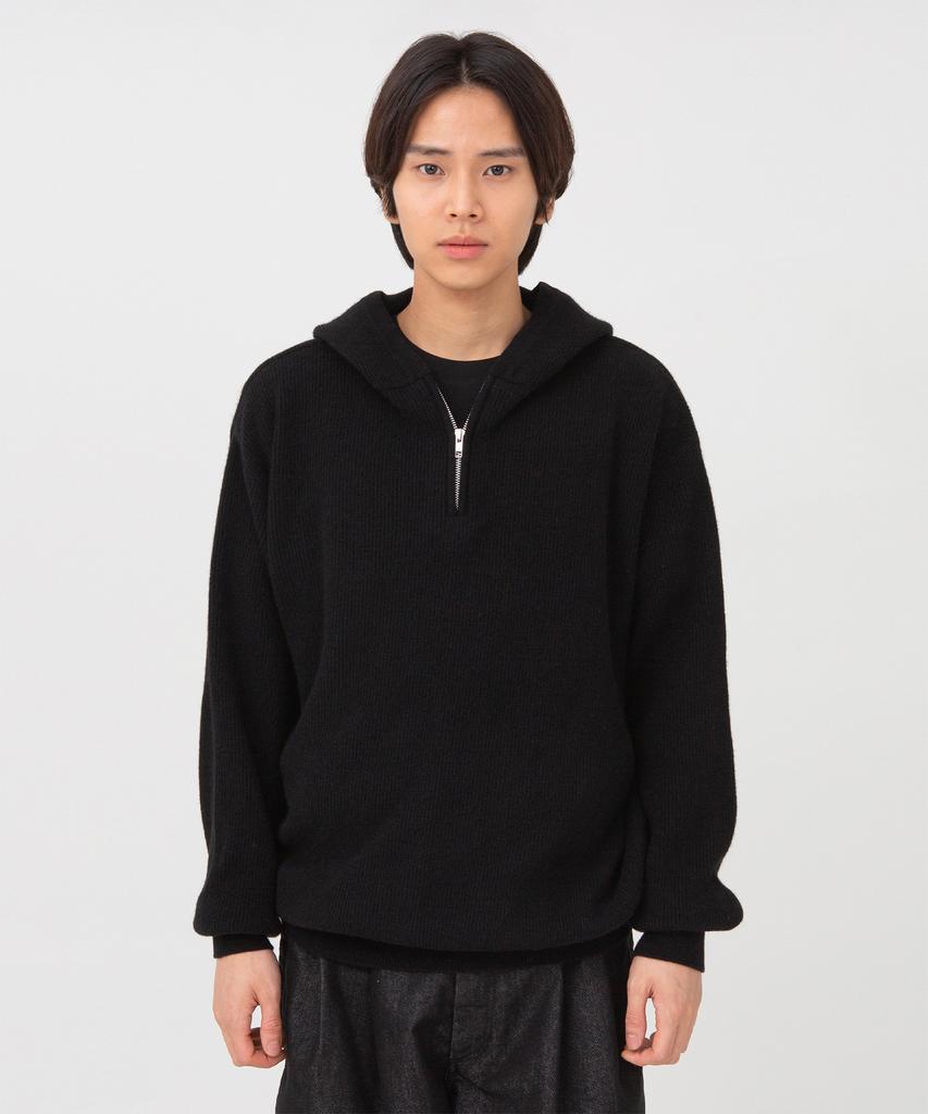Brownyard Cashmere Hooded Half Zip, Black