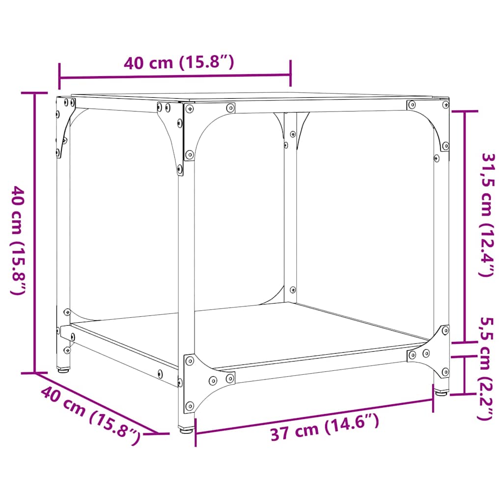 Coffee Table with Glass Top Black Transparent 40 x 40 x 40 cm Steel