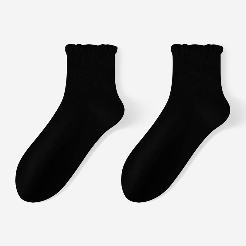 

Женские весенне-осенние однотонные кружевные антибактериальные носки до середины икры 10A 1 pair чёрный