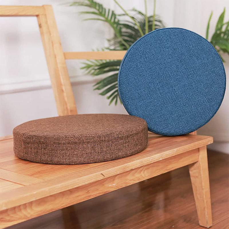 35Cm Seat Cushion High Resilience Round Chair Cushion Round Thick Cushion Dining Chair Washable Cover Anti-Slip Linen