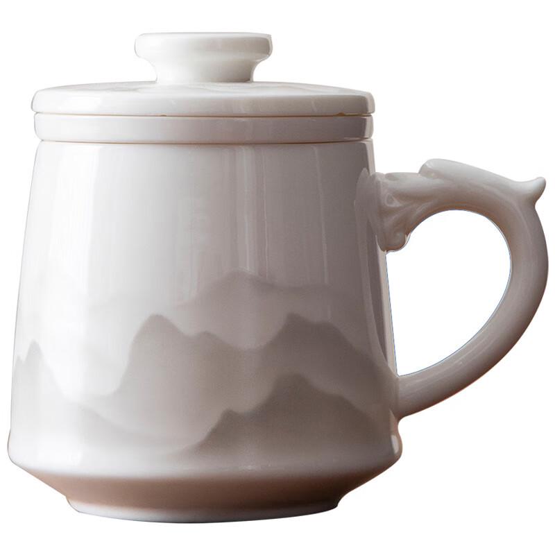 400ml Ceramic Tea Mug with Lid & Infuser, Dragon & Mountain Ink Art