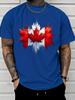 Black Unisexs Tee Canada Maple Leaf Splash Print Crew Neck Cotton Short Sleeve Patriotic Male Street Summer Soft Daily Casual Wear
