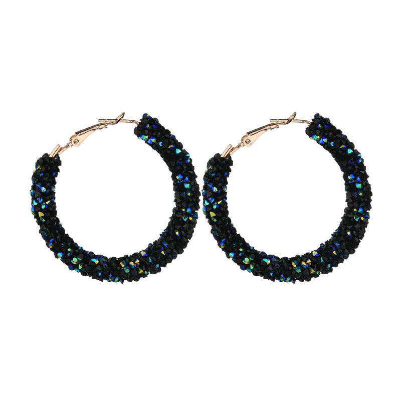 

Shiny Hoop Earrings for Women Trendy White Black Rhinestones Round Circle Hangling Earrings Wedding Party Geometry Zircon Gift