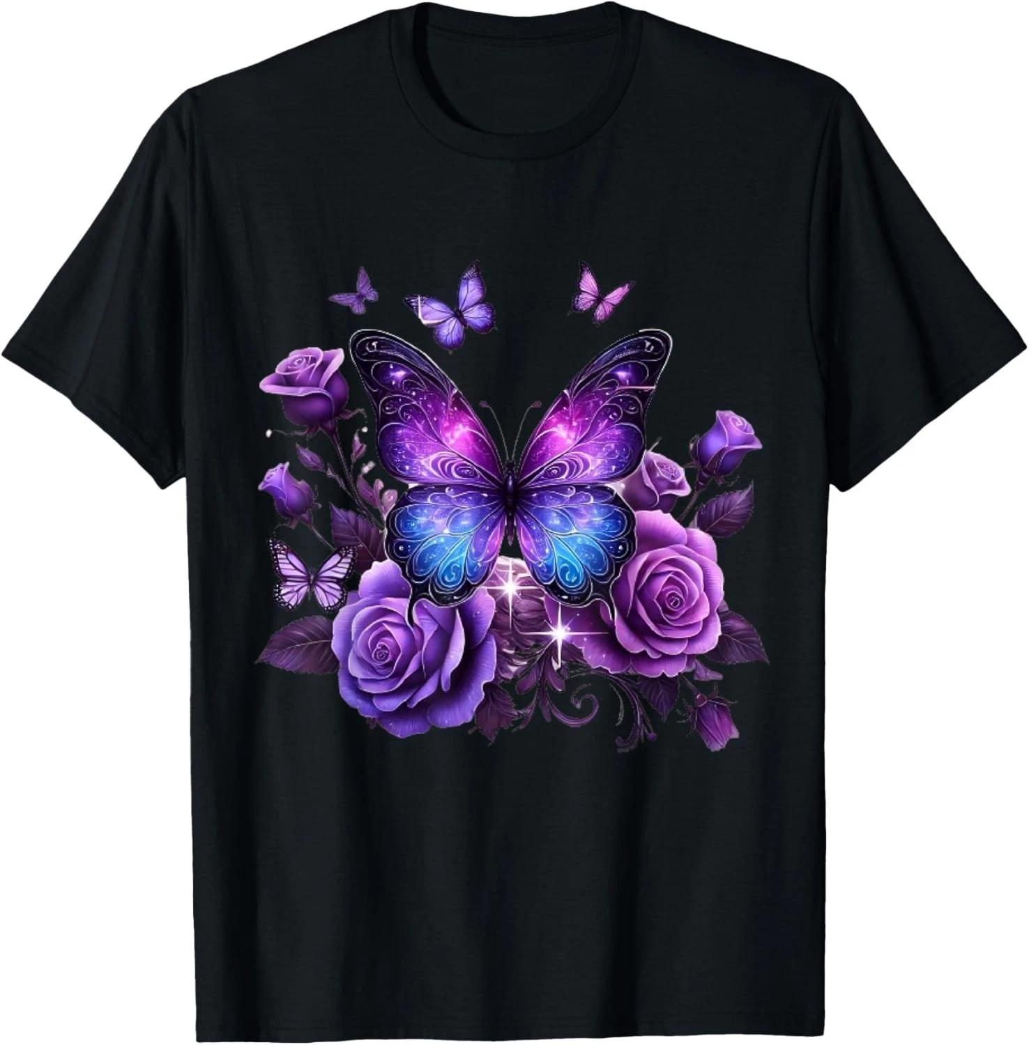 Beautiful Butterfly Purple Rose Butterfly Lovers Gifts Women T-Shirt S