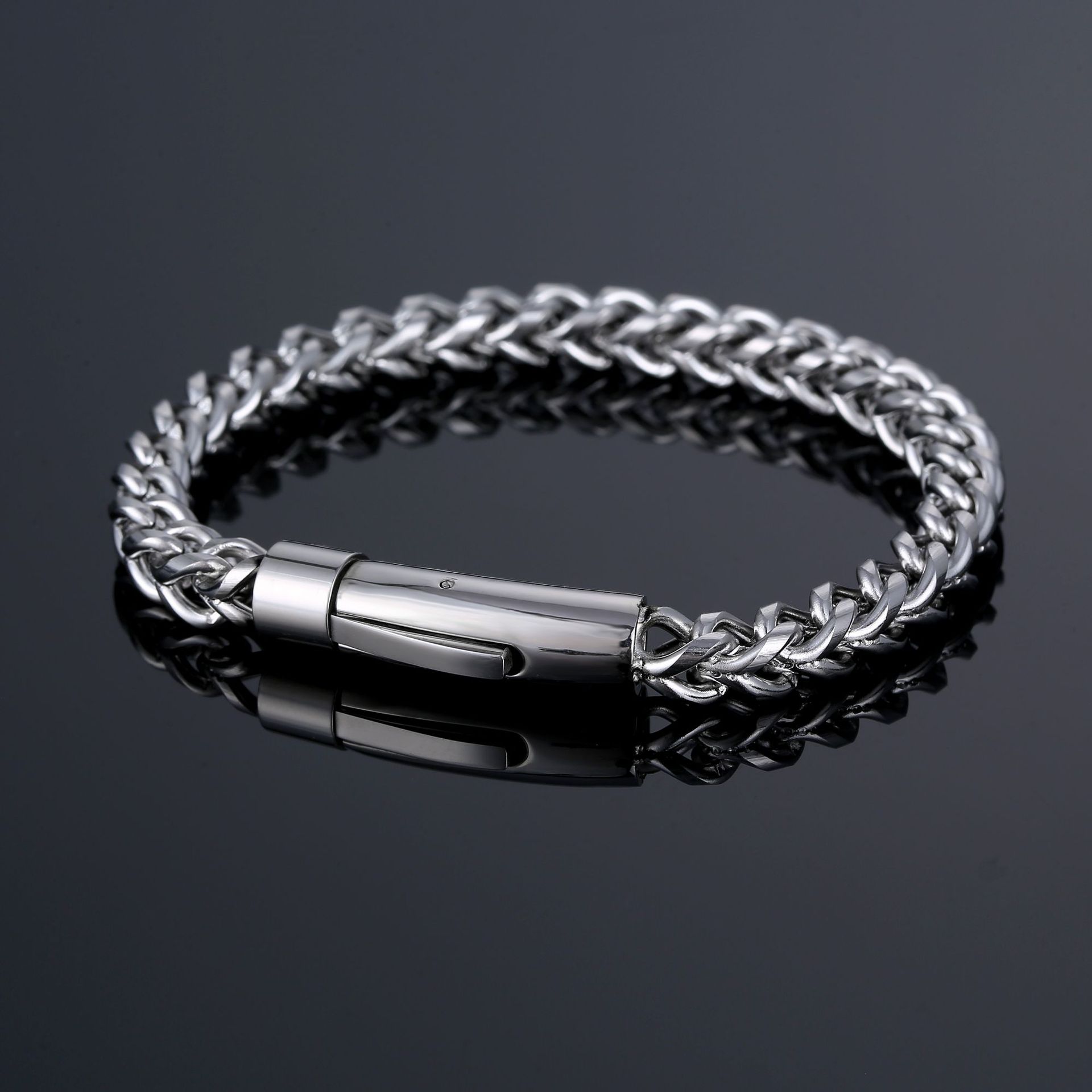 Men s Simple Stainless Steel Keel Bracelet Personalized Retro Chain Hip-hop Punk Style Fashionable Bracelet Jewelry 21.5cm серебряный
