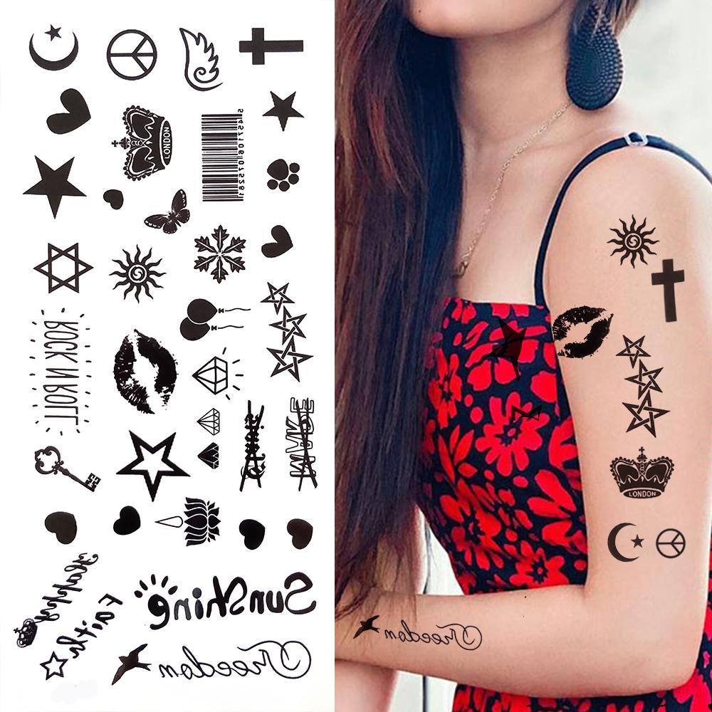 Blue Flower Temporary Tattoos For Women Girls Fake Peony Orchid Rose Tattoo Sticker Forearm Decoration Tatoo Paper Vine Planet