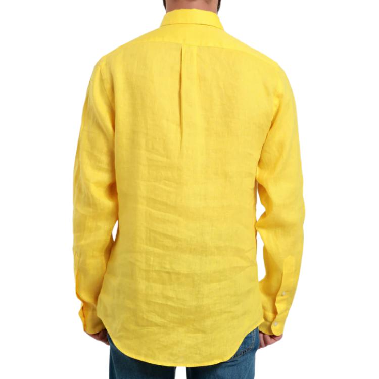 Polo Ralph Lauren Tinta Unita Logo Ricamato Colletto Polo Monopetto Manica Lunga Camicia Uomo camicie Giallo 710829443-030
