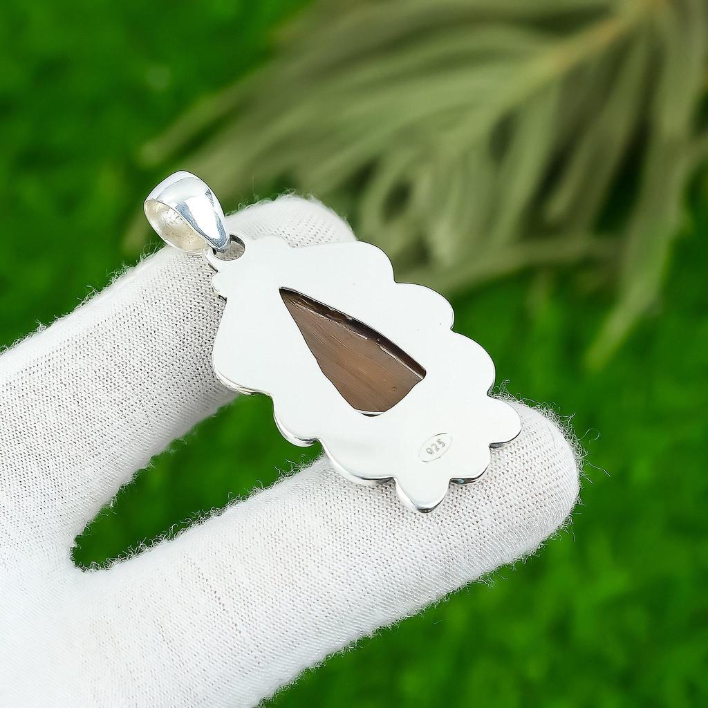 Pear Iron Tiger Eye Stone 925 Silver Sister Bezel Birthday New Pendant Jewelry
