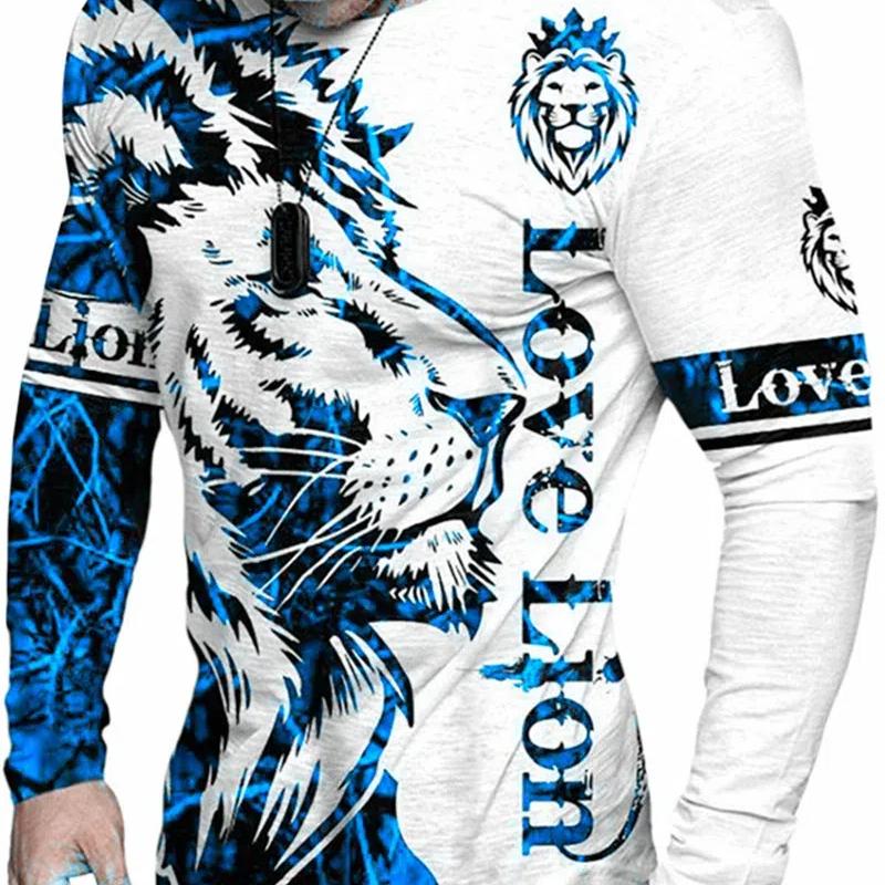 

Уличный стиль, мужские футболки с 3D узором льва, весенне-осенние повседневные топы в стиле хип-хоп с длинными рукавами и 3d животным принтом, 6XL 6XL