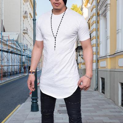 Herren T-Shirt Einfarbig Rundhals Slim Fit Mittellang Kurzarm Alltagskleidung Unregelmäßiger Saum Dünnes Herren Sommeroberteil Herrenbekleidung