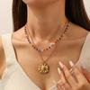 316L Stainless Steel Colored Glass Beads Exquisite Sunflower Pendant Necklace Women Novel Chic Clavicle Chain Jewelry