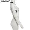 BITCED Autumn Women's Solid-Colour Slim-Fit Cropped V-Neck Long-Sleeved Printed Top