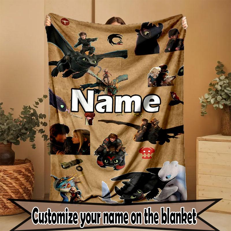 Custom Name Personalized How to Train Your Dragon Print Blanket, Home Decor, Bedroom, Sofa, Camping, Couch, Gifts for Birthday Christmas
