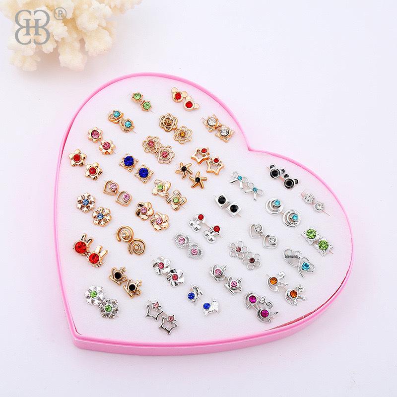 Korean Style 36-Pair Boxed Plastic Stud Earrings Set - Simple Internet Celebrity Birthday Gift