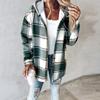 Women's Casual And Fashionable Large Plaid Pattern Patchwork Hooded Button Jacket
