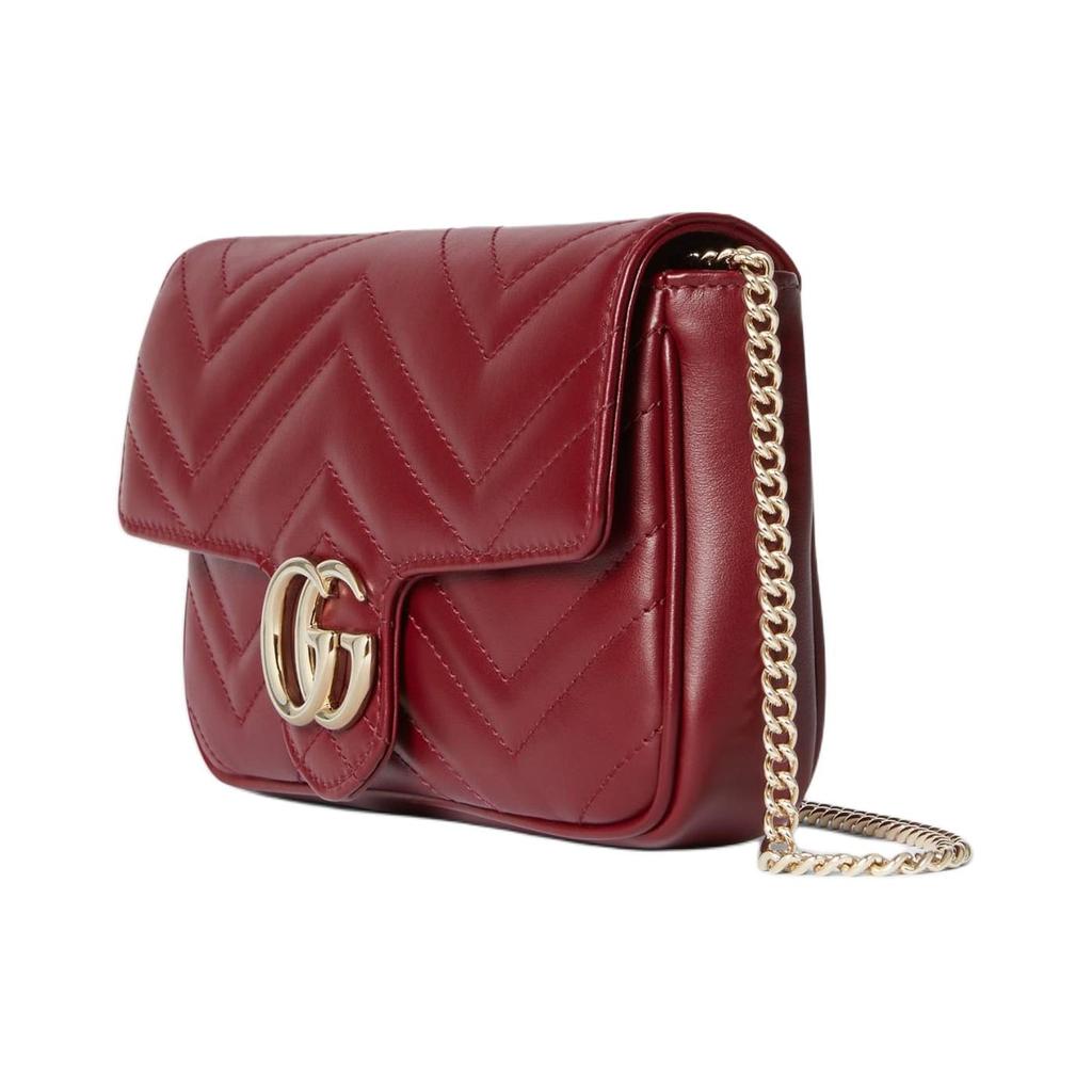 Gucci GG Marmont Herringbone Leather Shoulder Bag, Crossbody Bag Small Women's Red 751526-AADQM-6241