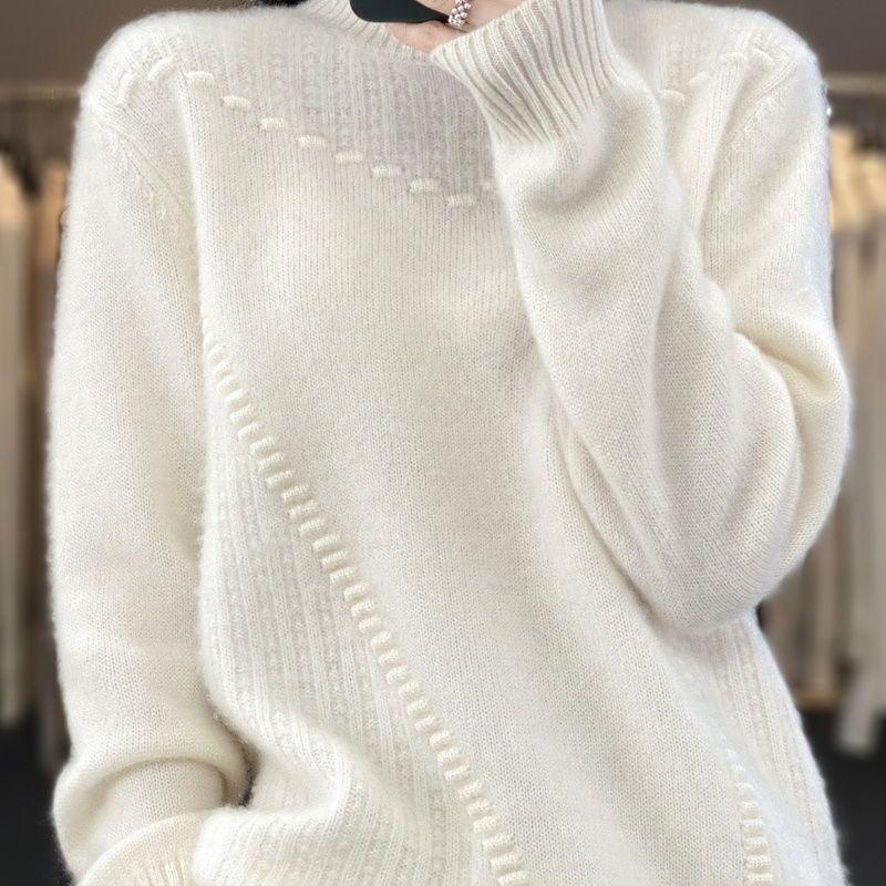 Women's Solid Color Thickened Drum Wave Sweater Pullover Half High Neck Inside and Outside Fashion Bottom Women's Sweater