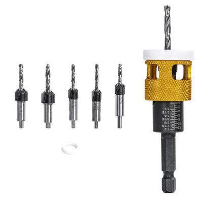 5Pcs Hex Shank Countersink Drill Bit Set with Low Friction Depth Stop for Precisions Woodworking and Metalwork Tools
