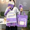 School bag new five-piece set, primary school students, middle school students, school bags, women's contrasting colors
