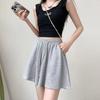 Summer Women's Gray Casual Shorts - High Waist Wide Leg Loose Fit Slimming Drawstring Skort Pants
