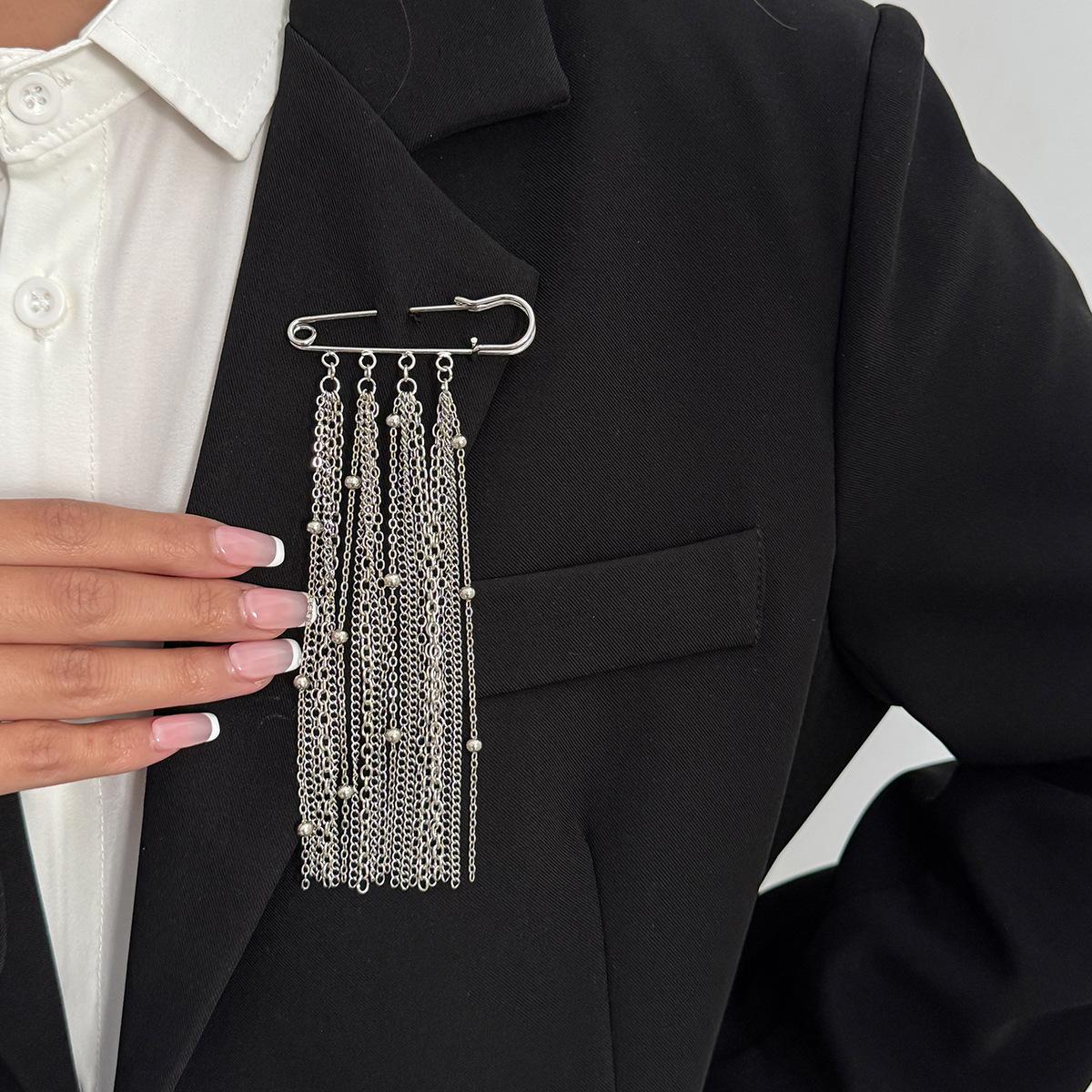 Exaggerated Long Tassel Chain Rice Bead Brooches for Women Handmade Bead Multi-Layer Chain Fixed Needle Clothing Decoration