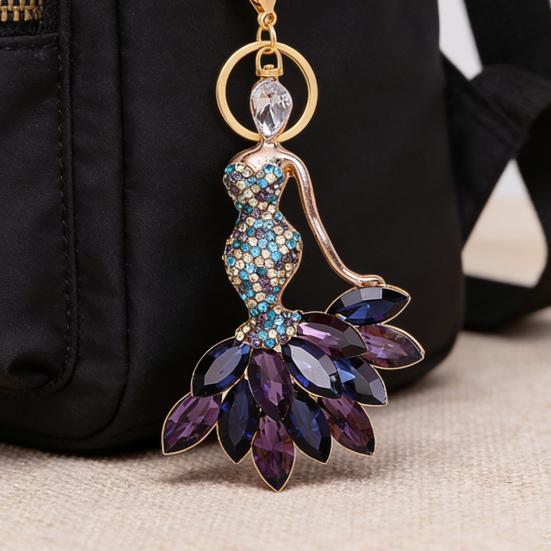 Keychain Pendant 3D Electroplated Mermaid Design Sparkling Rhinestones Inlaid Key Chain with Lobster Clasp Key Ring Bags Accessories