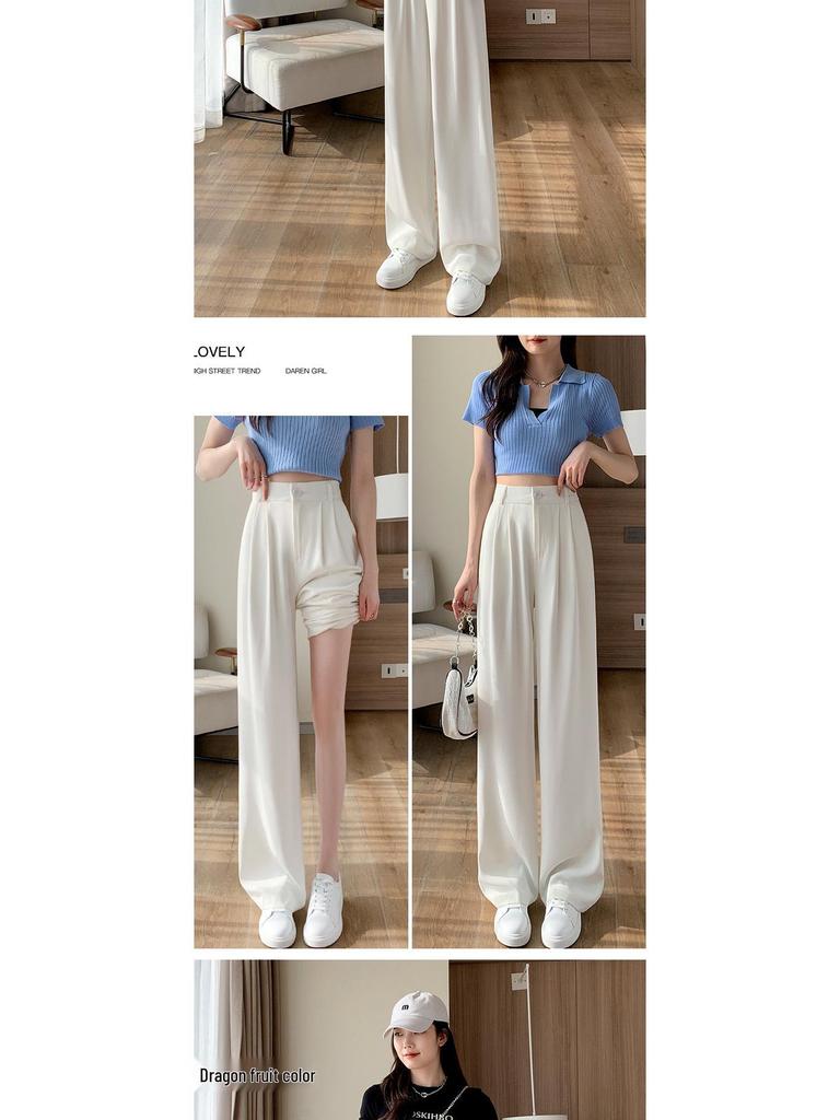 Women's Pink Ice Silk Loose High Waist Wide Leg Pants - Summer & Spring