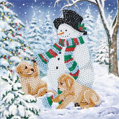 CRYSTAL ART Kit Card Diamond Embroidery 18x18cm Puppies Snowman