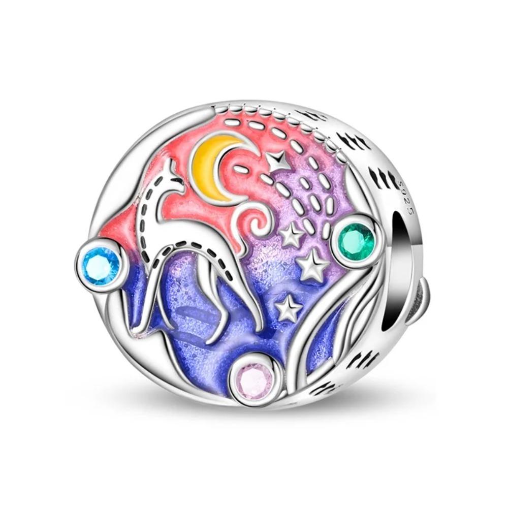925 Silver Unicorn Pendant Noctilucent Charm Bead DIY Princess Bracelet Colorful Jewelry Gift for Women