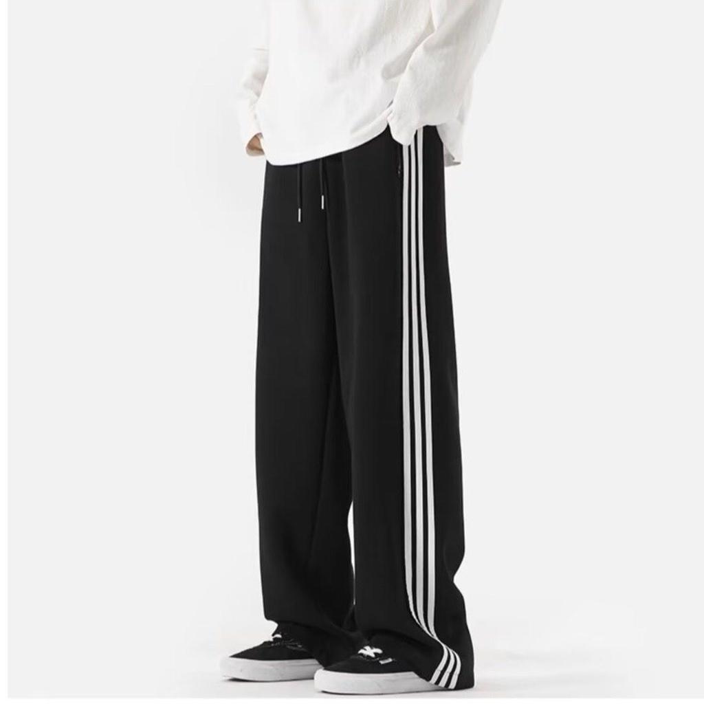 Men's High Waist Striped Sweatpants: Fashionable, Wide-Leg, Elastic, for Spring/Autumn, Perfect for Students.