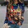 Women's Casual Neck Long Sleeve Raglan Christmas Print Pullover Sweatshirt