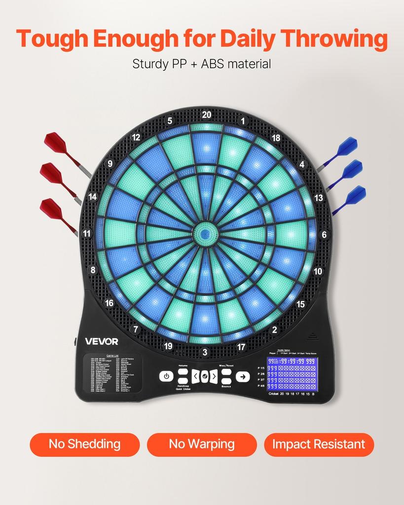 Electronic Dart Board, LED-Illuminated Target Dartboard with 48 Games & 500+ Variations, Includes 6 Dart Shafts with Flights & 50 Soft Tips, Cricket