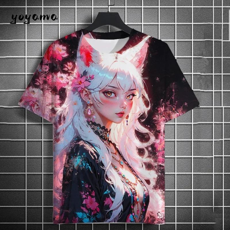 Men T-Shirt Japanese Manga Girl Style Print T-Shirt Fashion Breathable 3D Print