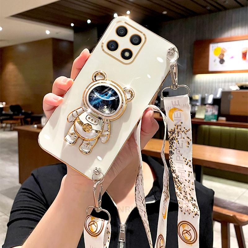 Honorx8 Umhängeband Vergoldetes Etui Für Huawei Honor X8 X8a X6 X6a X6s 4g 5g 70 90 Lite X7 X7a Silikon Ständer Hülle Honorx8a