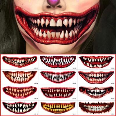 18 Stile Zufällig Gesendet Halloween Gruselig Großer Mund Temporäres Tattoo Wasserdicht Lang Anhaltend Nicht Reizend Sicherheits-Tattoo-Aufkleber