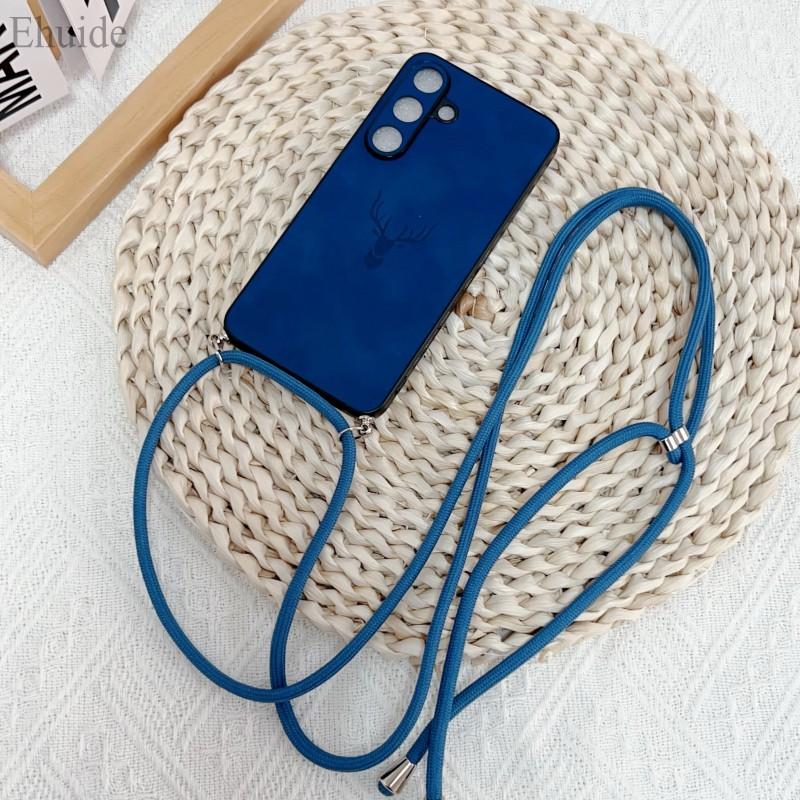 

Luxury Strap Case For Samsung Galaxy S25 Ultra S24 FE S21 S22 S23 Plus A56 Crossbody Lanyard PU Leather Deer Soft Silicone Cover S25&Case & Strap