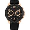 Men's Chronograph Watch Black Dial Rose Gold Silicone Strap 1792028