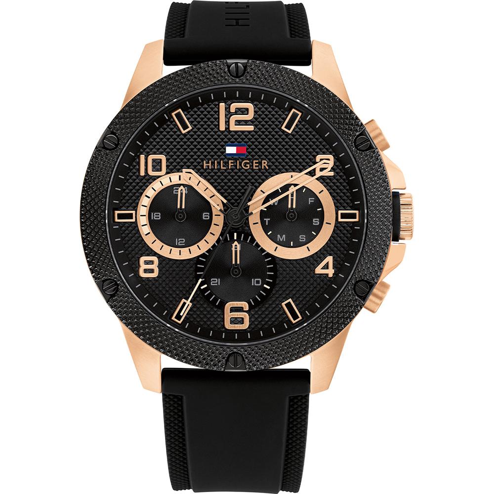 Tommy Hilfiger Men s Chronograph Watch Black Dial Rose Gold Silicone Strap 1792028 чёрный
