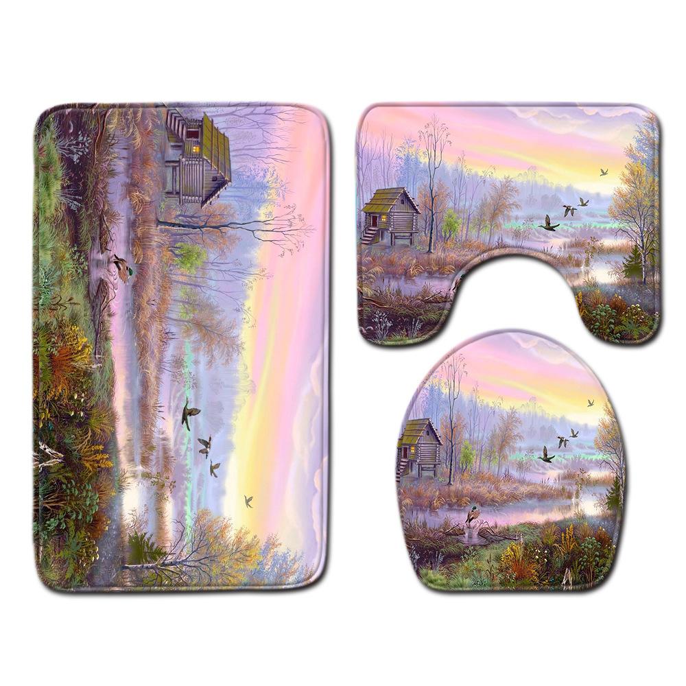 Landscape Bathroom Floor Mat Toilet Three-Piece Set