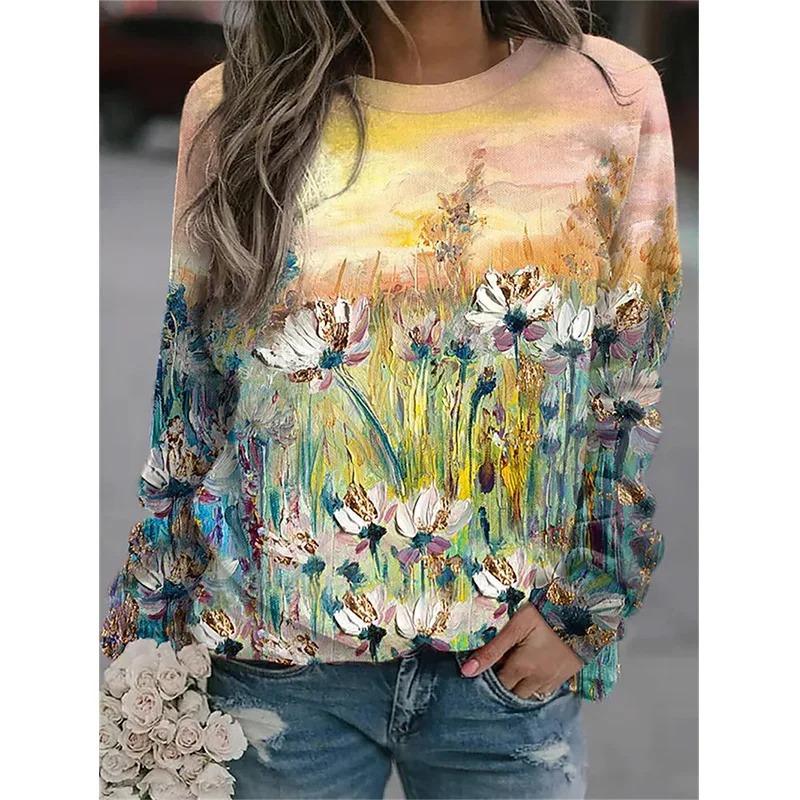 New Winter 3D Print Colorful Florals Sweatshirts Women Fashion Streetwear Pullovers Harajuku Y2k Unisex Clothing Girls Funny Top