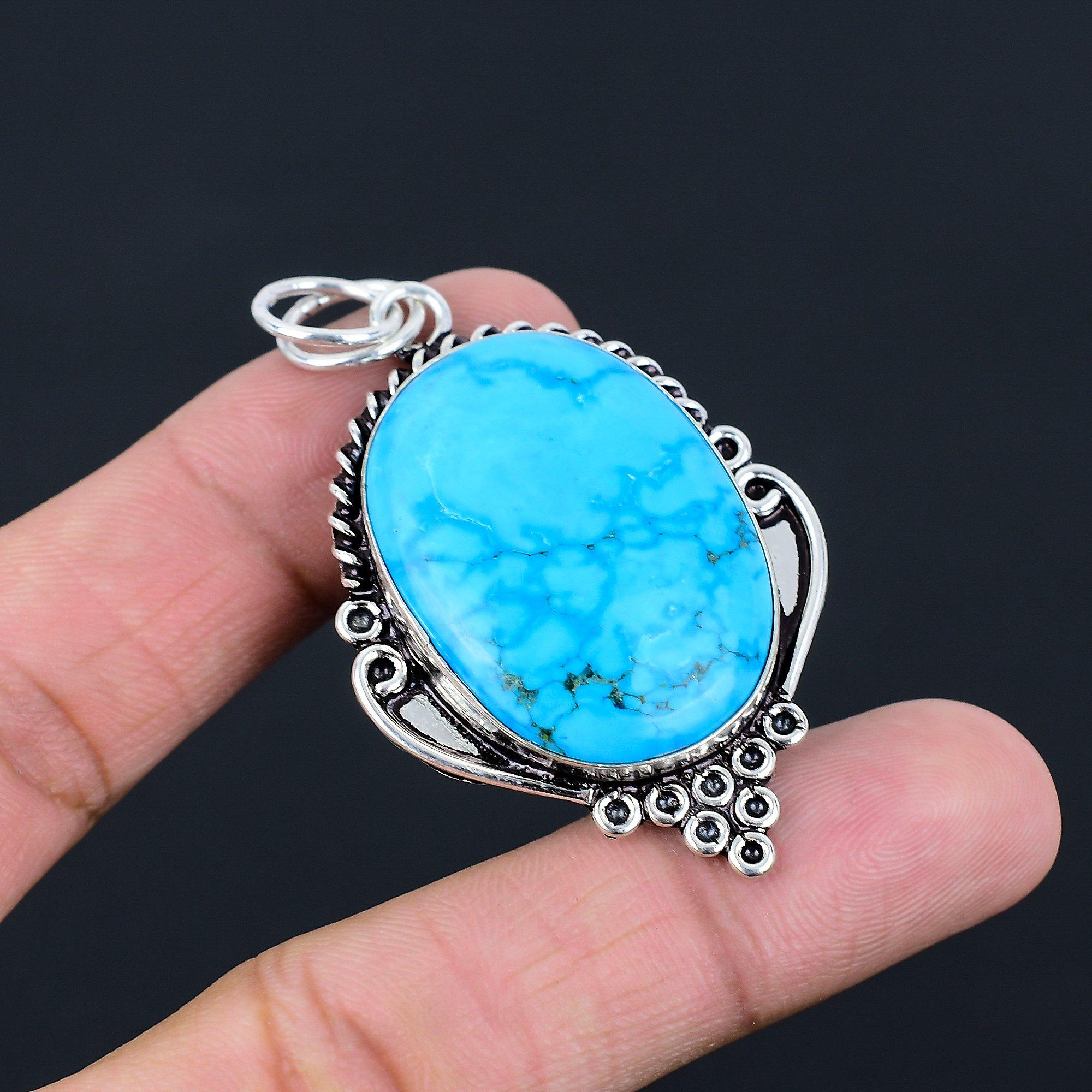 925 Silver Throat Chakra Tibetan Turquoise Stone Wife Trendy Elegant New Pendant
