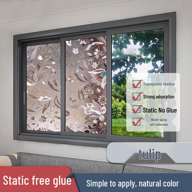 Matowa Folia Statyczna na Okno - Prywatność i Ochrona przed Podglądaniem, Bezklejowa Naklejka na Szkło do Salonu