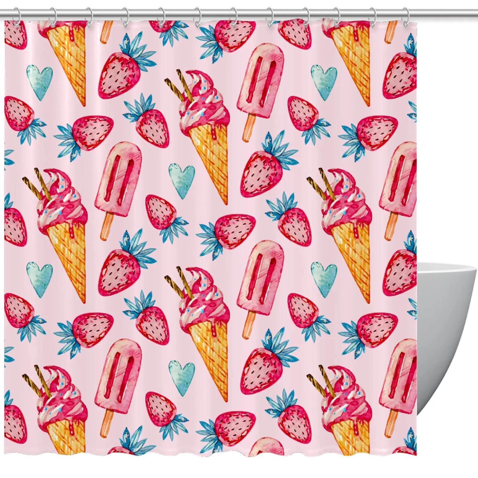 

Sweets Shower Curtain Delicious Macaron Cupcakes Donuts Muffins Sugar Tasty Yummy Watercolor Design Print Bath Decor With Hooks W60H190(CM)-1 Pcs